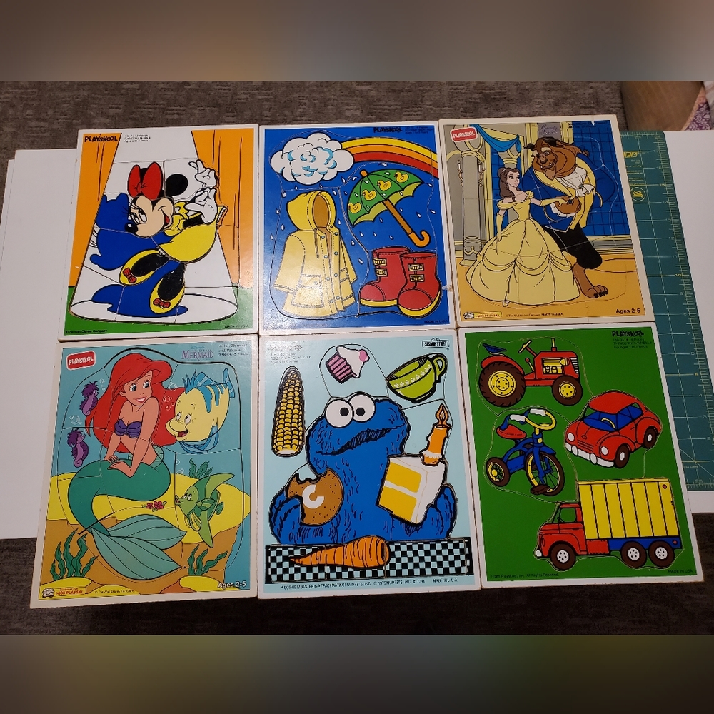 Vintage playskool wooden puzzles lot (6)
